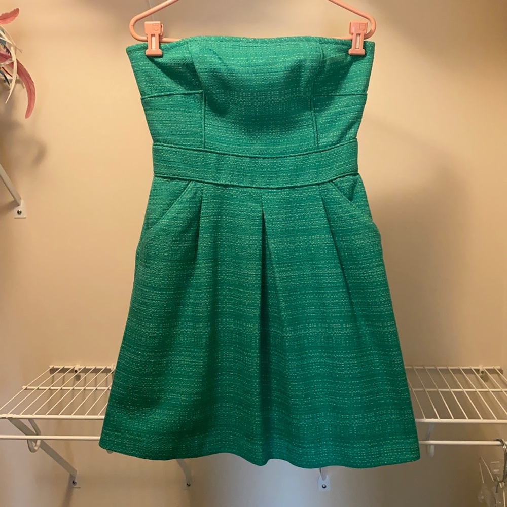 Green Tweed Strapless Dress